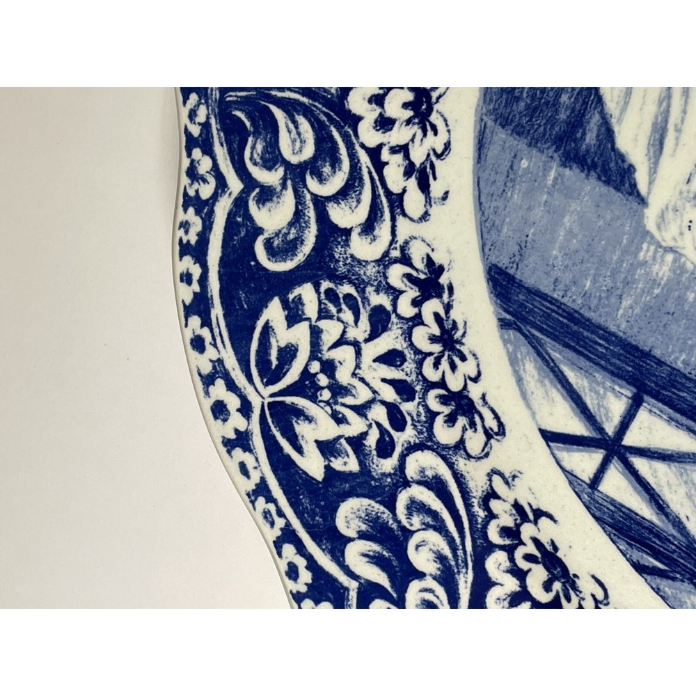 Vtg.Decorative La Louviere Boch Delft Blue Plate Woman Reading Book Wall Hanging - Picture 3 of 12